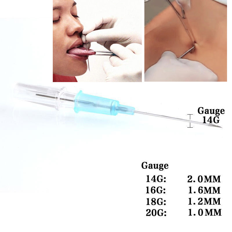 Audersigt 50PCS Piercing Needle Disposable Catheter Cannula Ear Nose Septum Navel Tattoo Needles