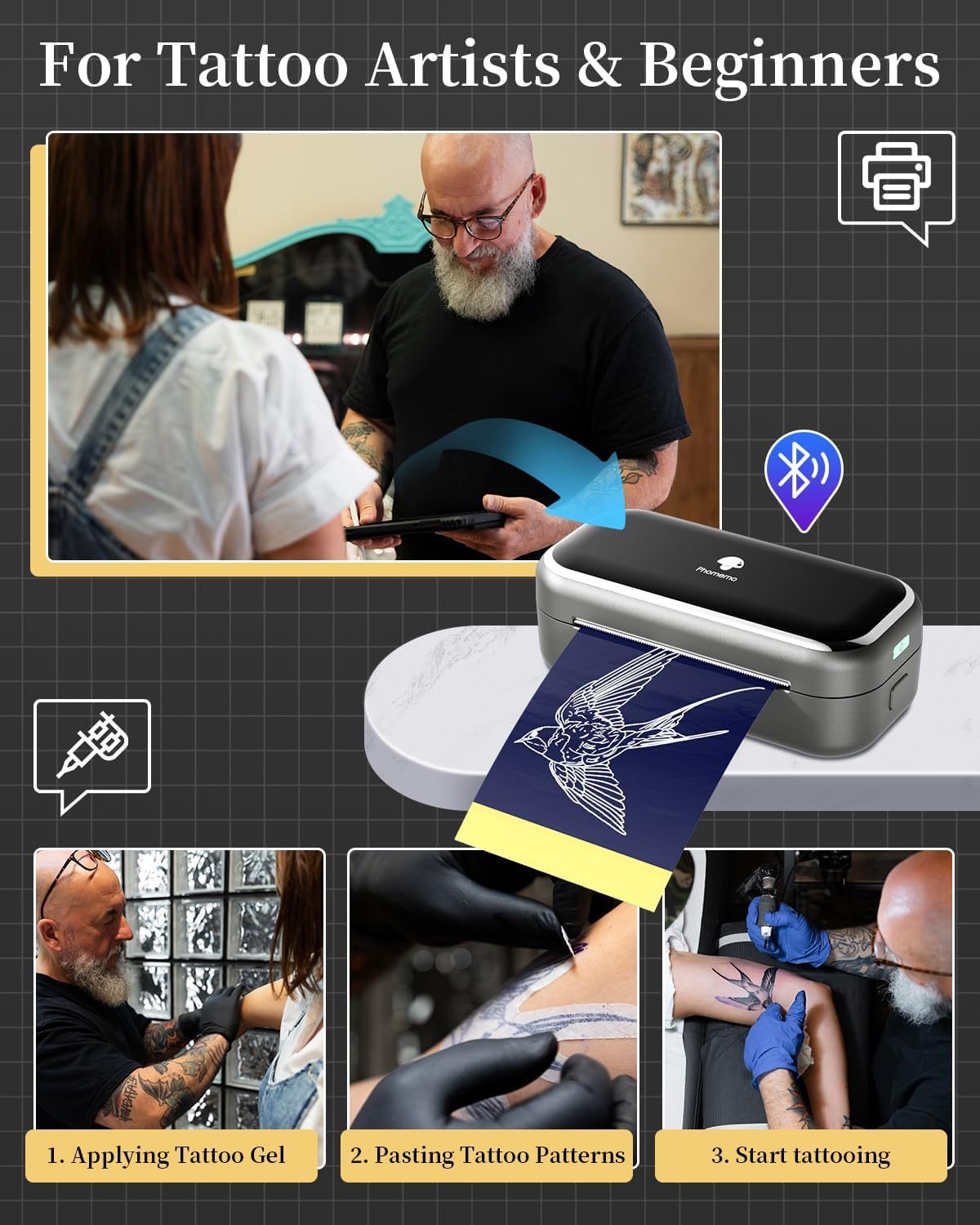 Audersigt PHOMEMO TP31 Tattoo Stencil Pocket Tattoo Printer Machine Bluetooth Wireless Printer