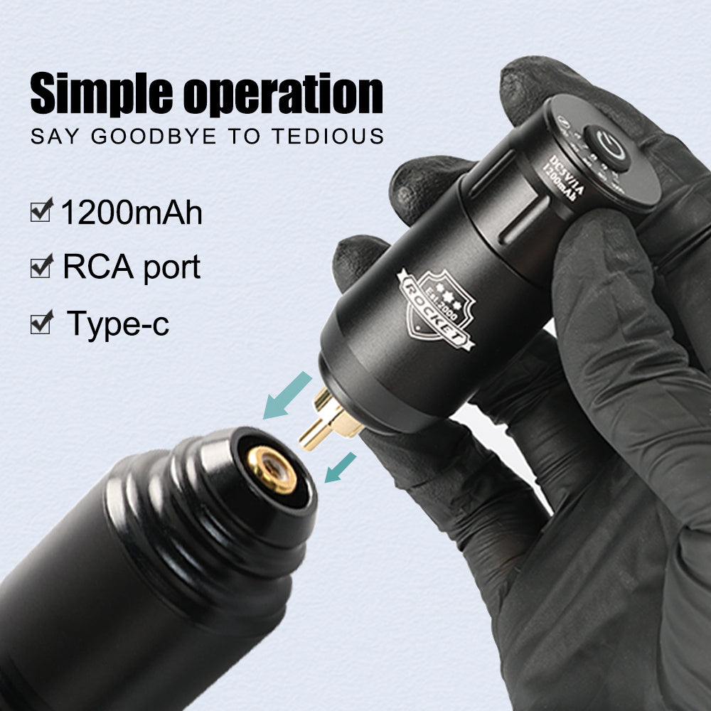 Audersigt Rocket Pen Rotary Gun Motor Machine with 1200mAh RCA Connect Rechargeable Battery Tattoo Kit