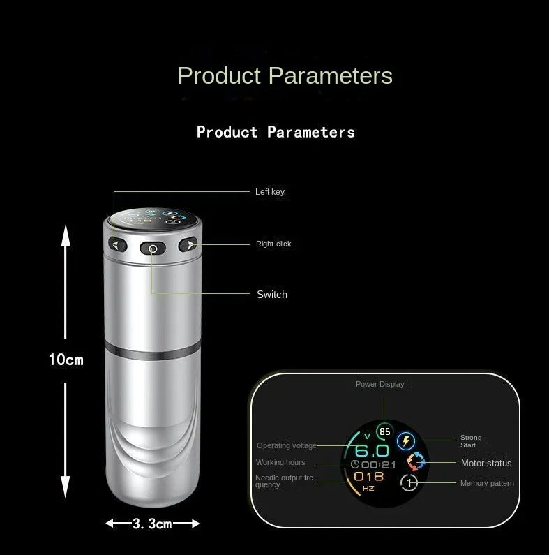 Audersigt Wireless Tattoo Machine Brushless Motor with 1520 mAh Battery Short Tattoo Pen Machine