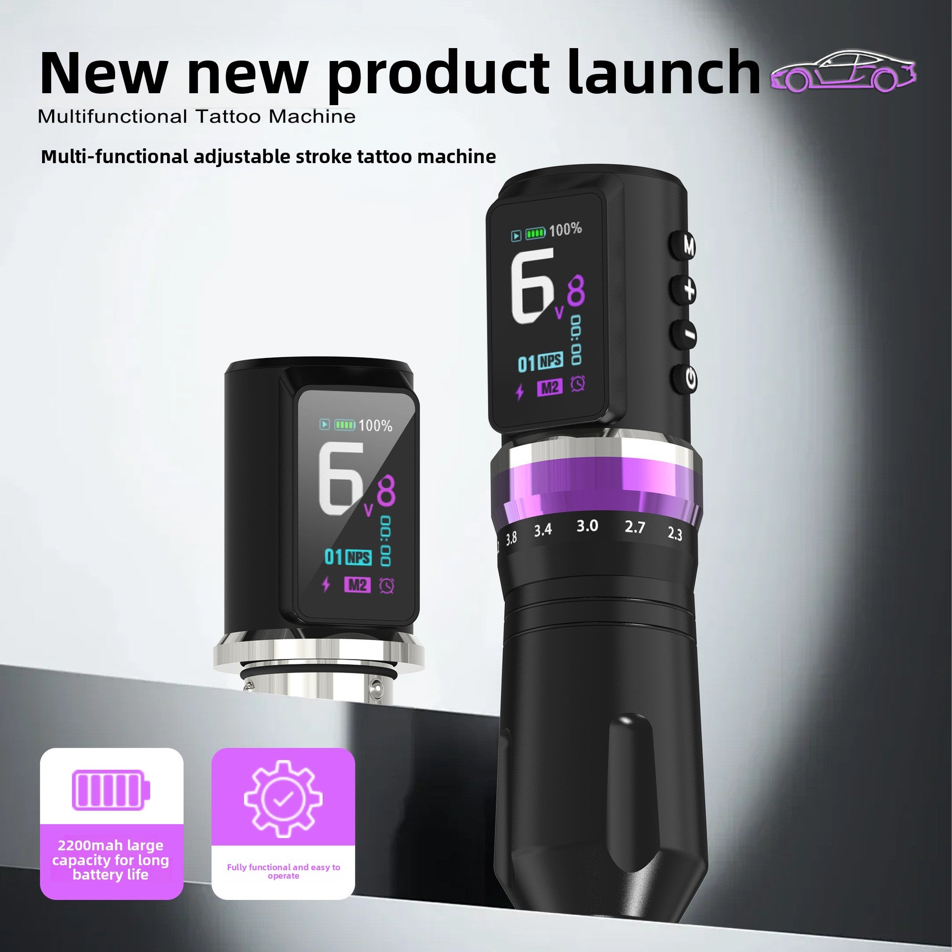 Audersigt Adjustable Stroke Wireless Tattoo Pen Machine for beginners