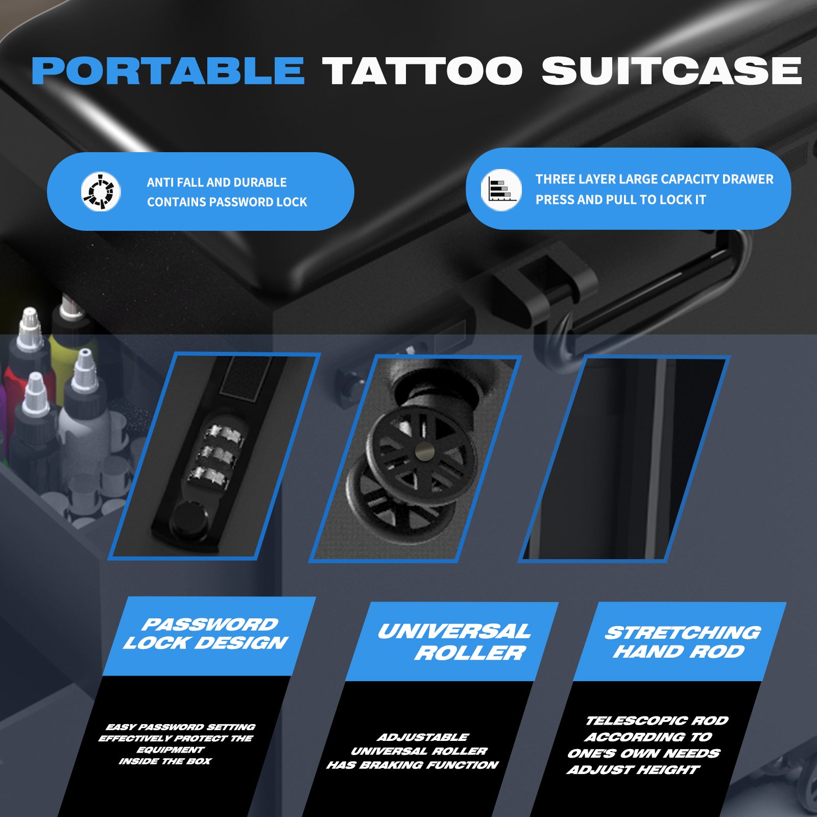 Audersigt Multifunctional Tattoo Suitcase Tattoo Trolley Case
