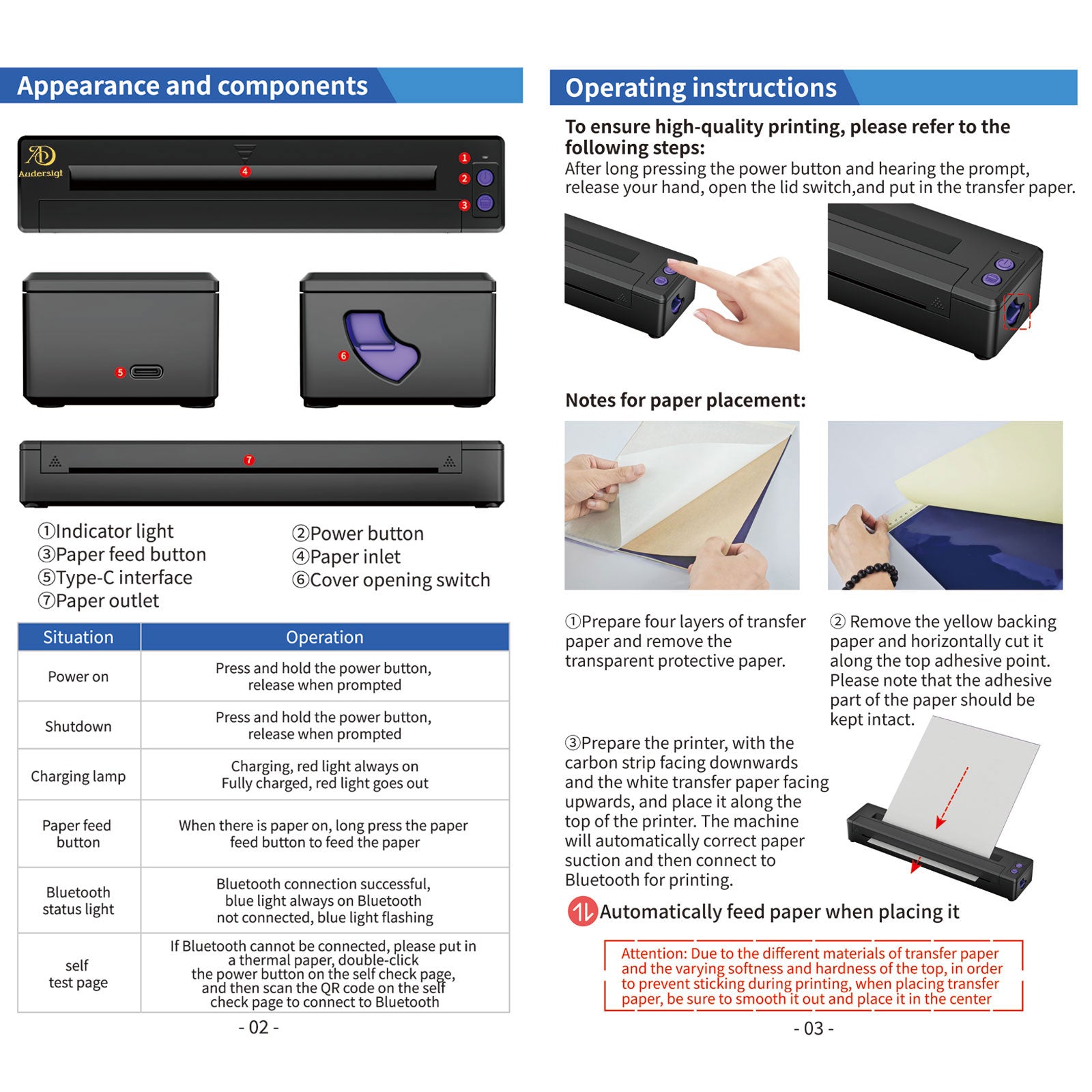 Audersigt P19 Tattoo Printer Thermal Pattern Machine Printable Shaded Image Bluetooth Wireless Printer with 2500mAh Rechargeable Battery
