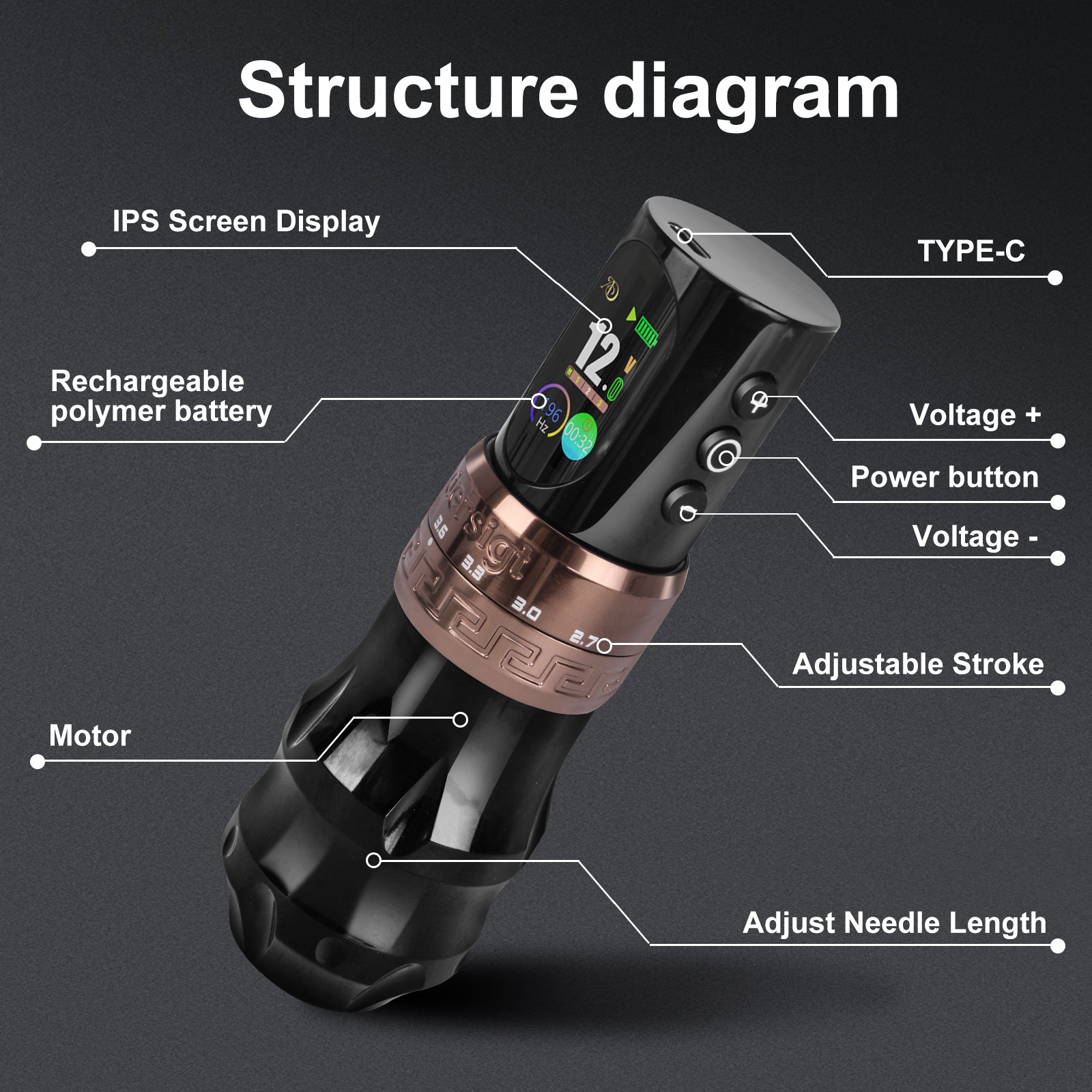 2025 Audersigt® D2 Pro Adjustable Stroke Wireless Tattoo Pen Machine