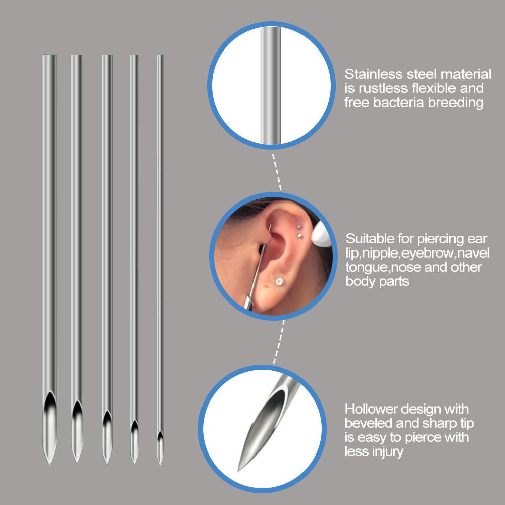 Audersigt 100PCS Piercing Needles Surgical Steel Disposable Body Piercing Needles E.O.Gas Sterilized Tattoo Needle