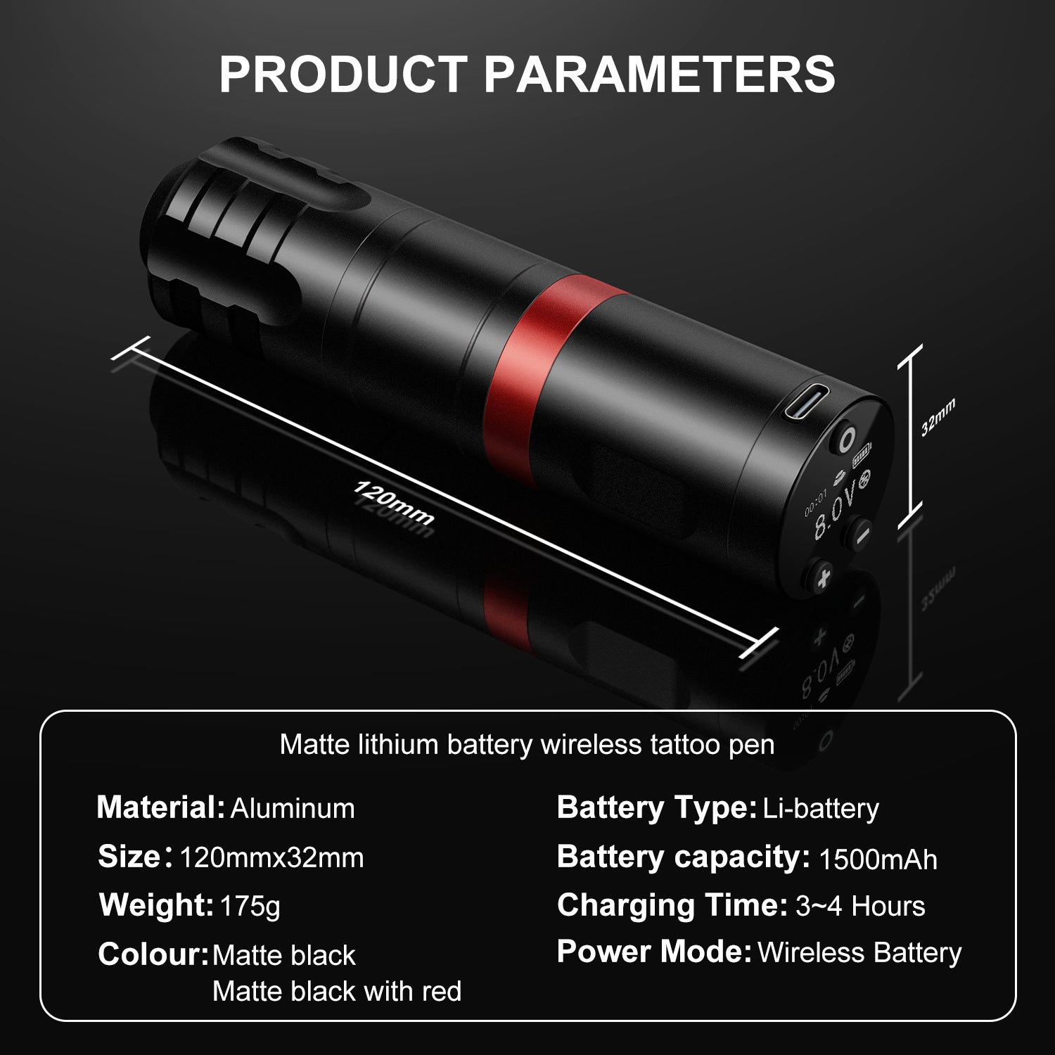 Audersigt Wireless Tattoo Machine Rotary Tattoo Cartridge Pen with 1500mAh Two Battery Power Supply