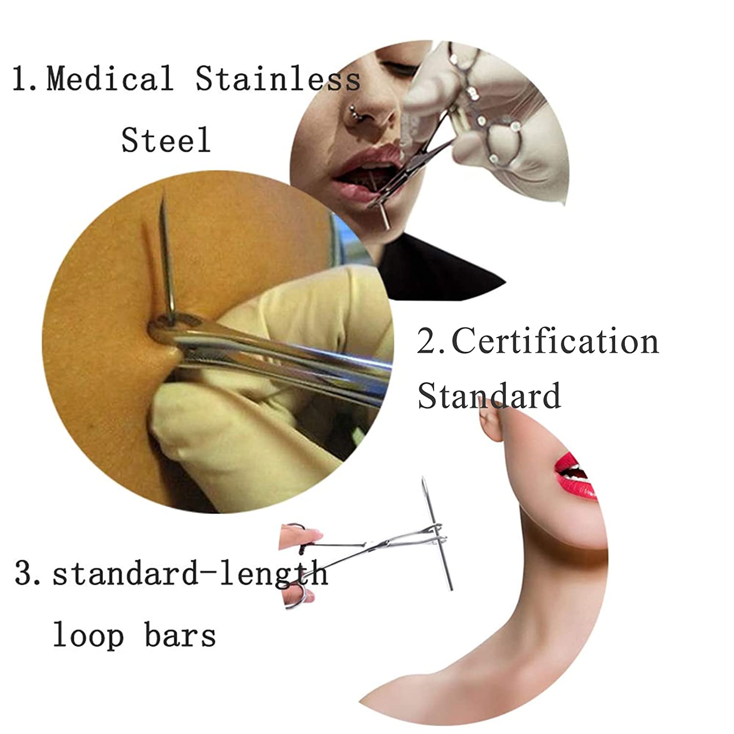 Audersigt 100PCS Disposable Sterile Body Piercing Needles Stainless Steel for Ear Nose Belly Tongue Eyebrow Piercer Tools