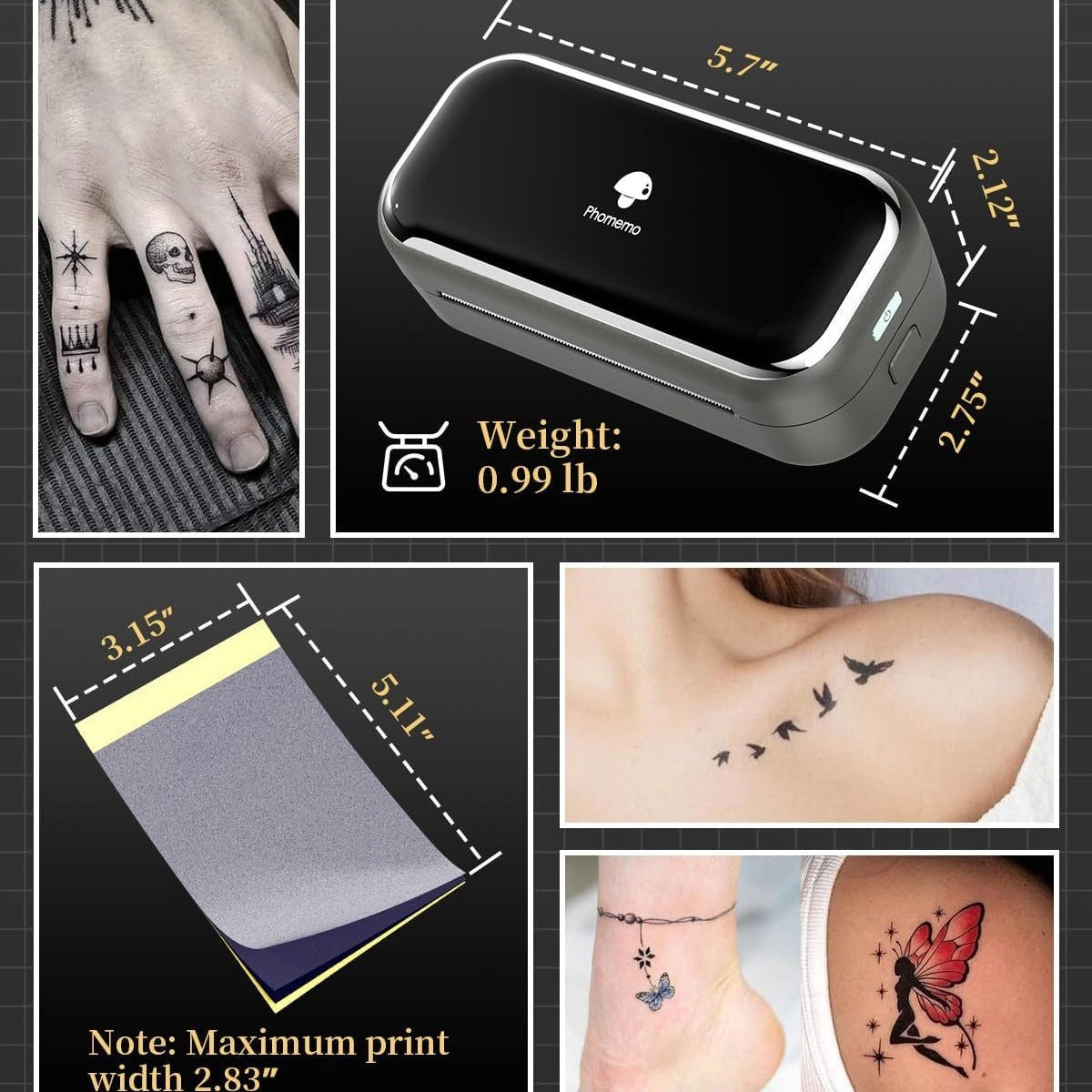 Audersigt PHOMEMO TP31 Tattoo Stencil Pocket Tattoo Printer Machine Bluetooth Wireless Printer