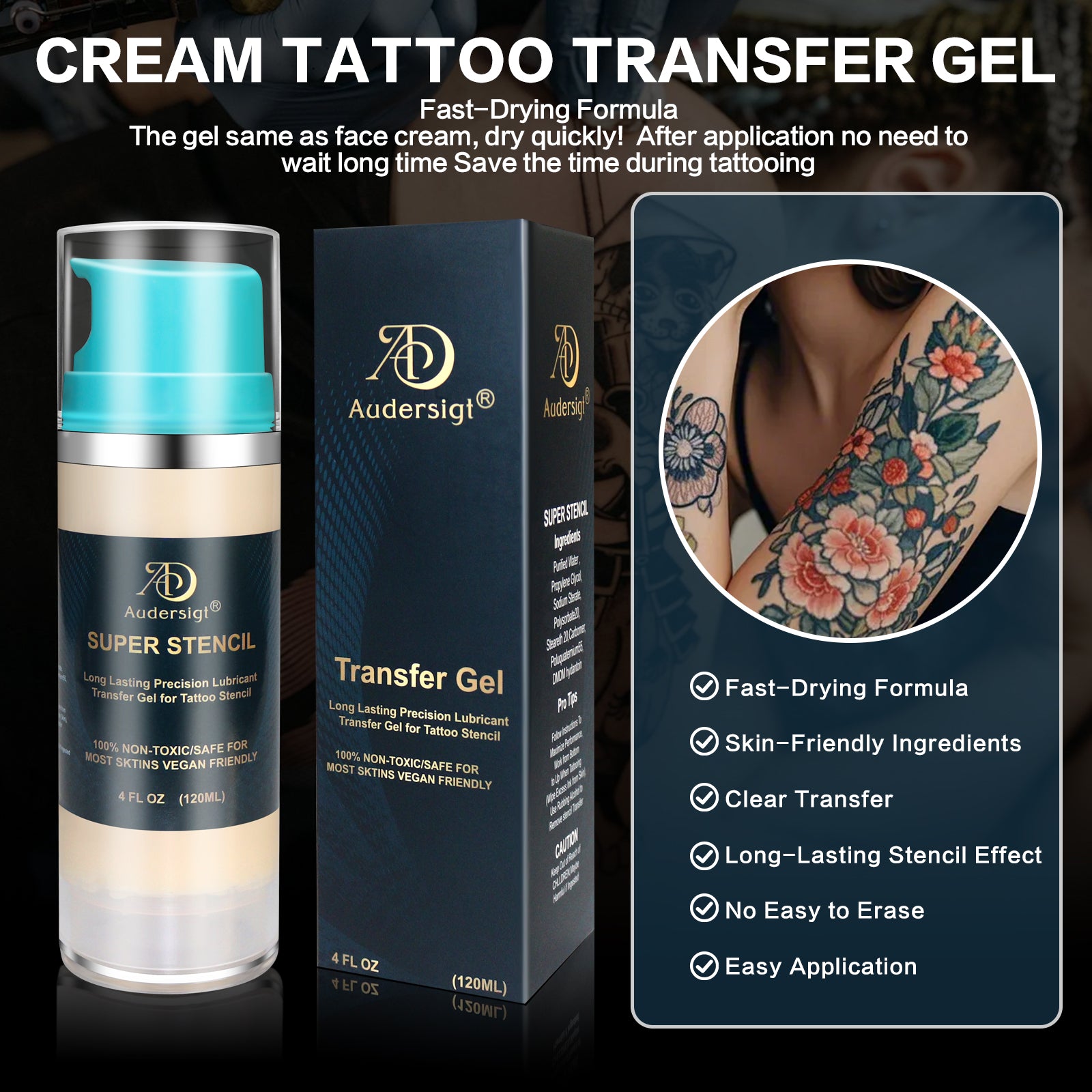 Audersigt® Premium Professional Cream Tattoo Stencil Transfer Gel 120ML(4OZ)