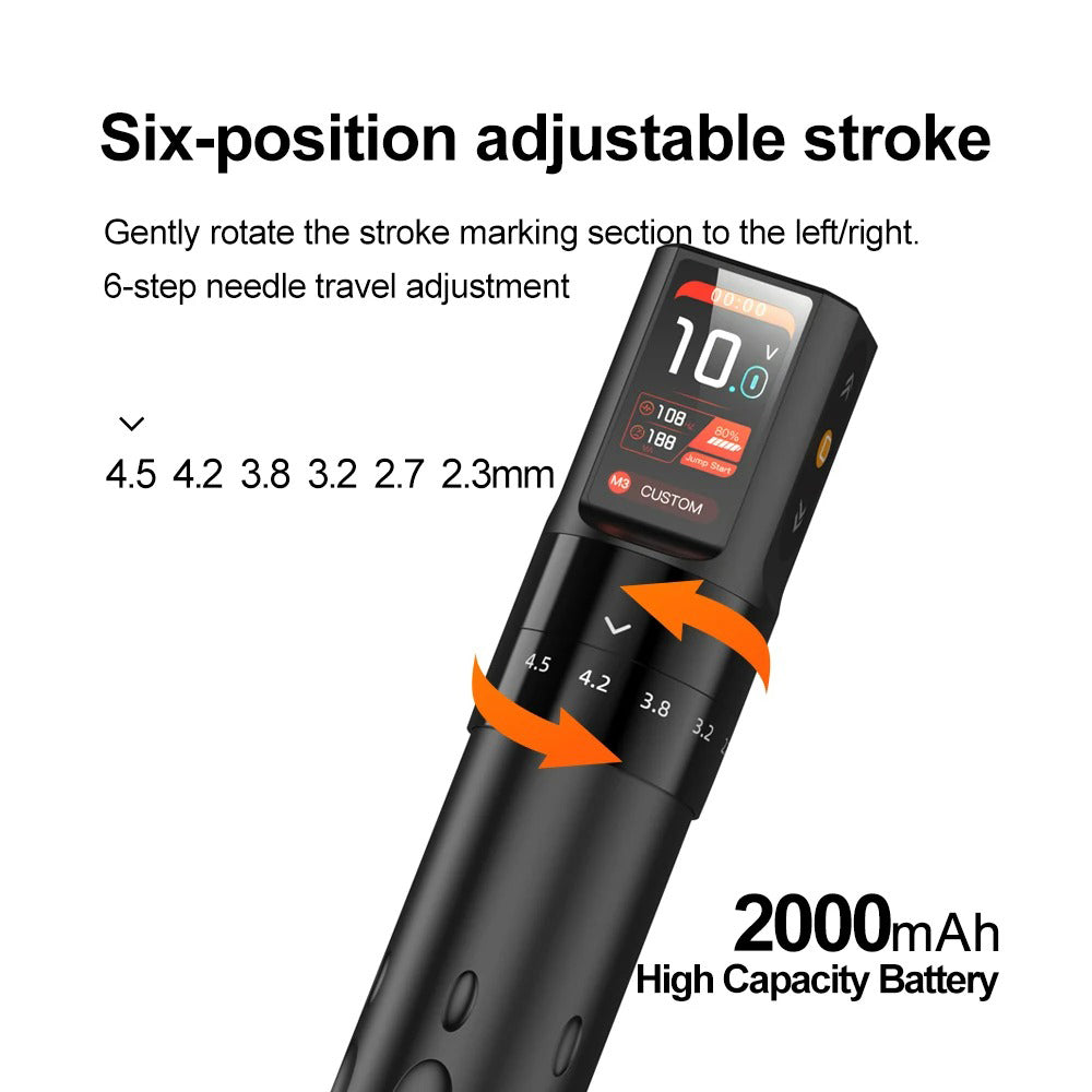 Audersigt Wireless Adjustable Stroke Tattoo Gun Machine Battery 2000mAh Tattoo Pen Machine