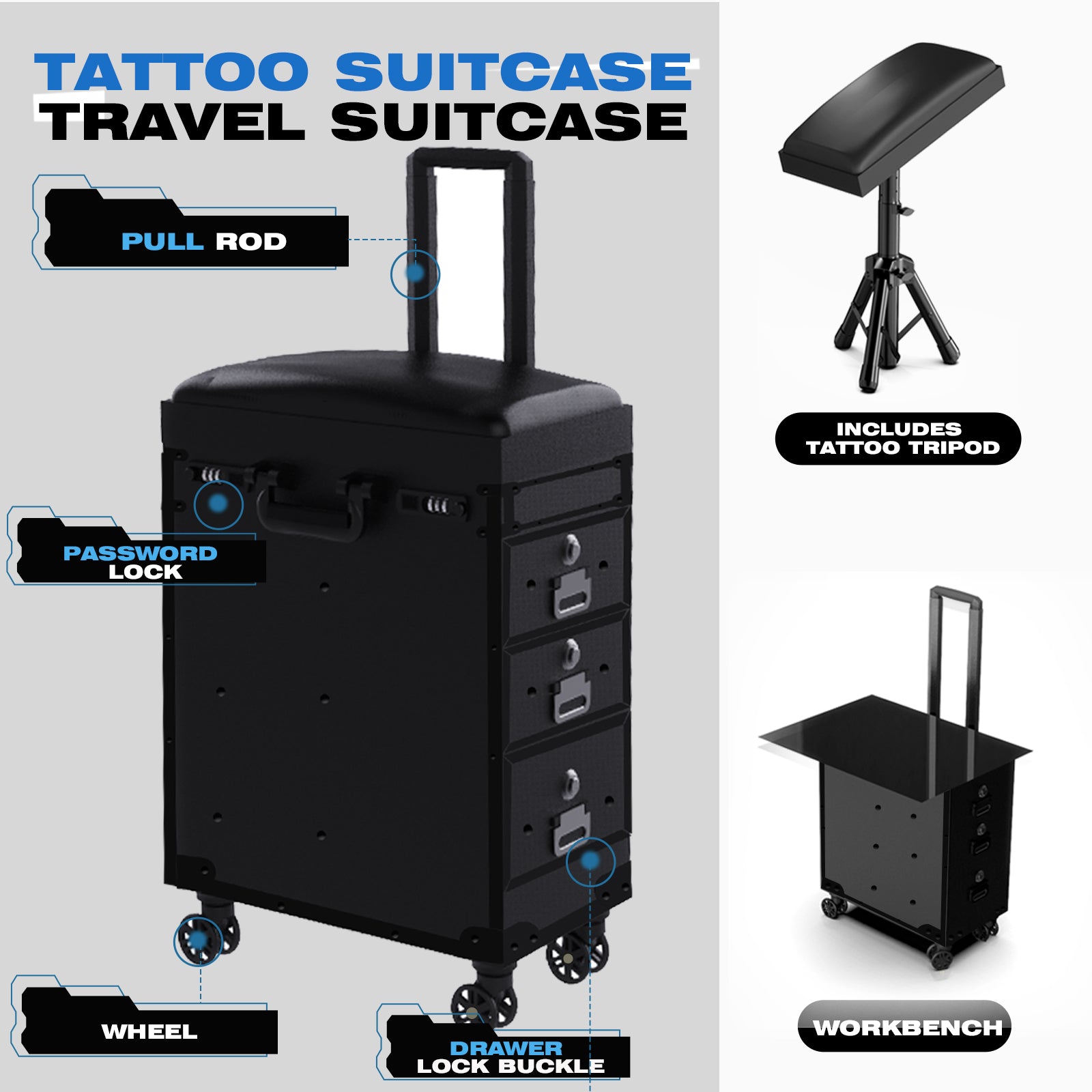 Audersigt Multifunctional Tattoo Suitcase Tattoo Trolley Case