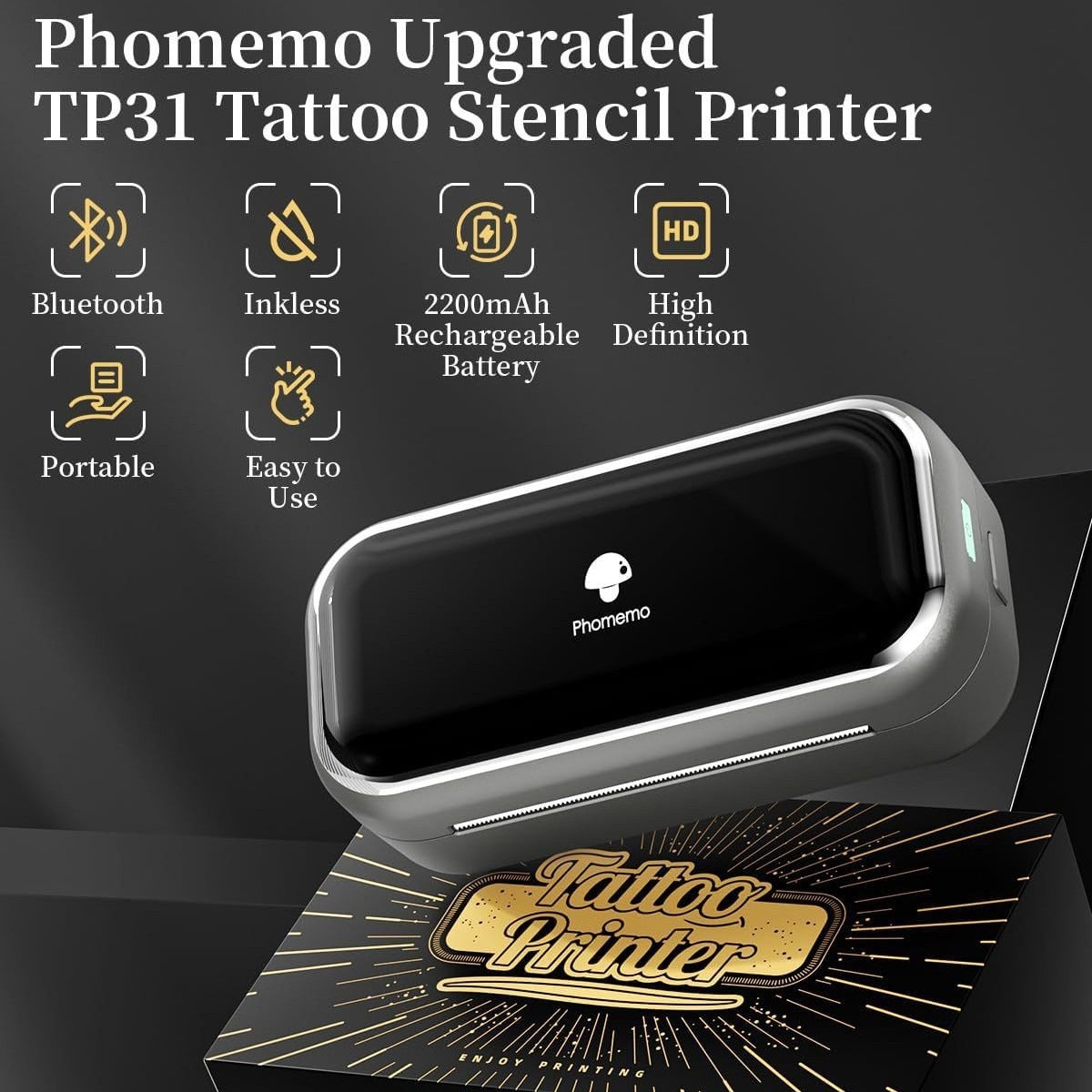 Audersigt PHOMEMO TP31 Tattoo Stencil Pocket Tattoo Printer Machine Bluetooth Wireless Printer