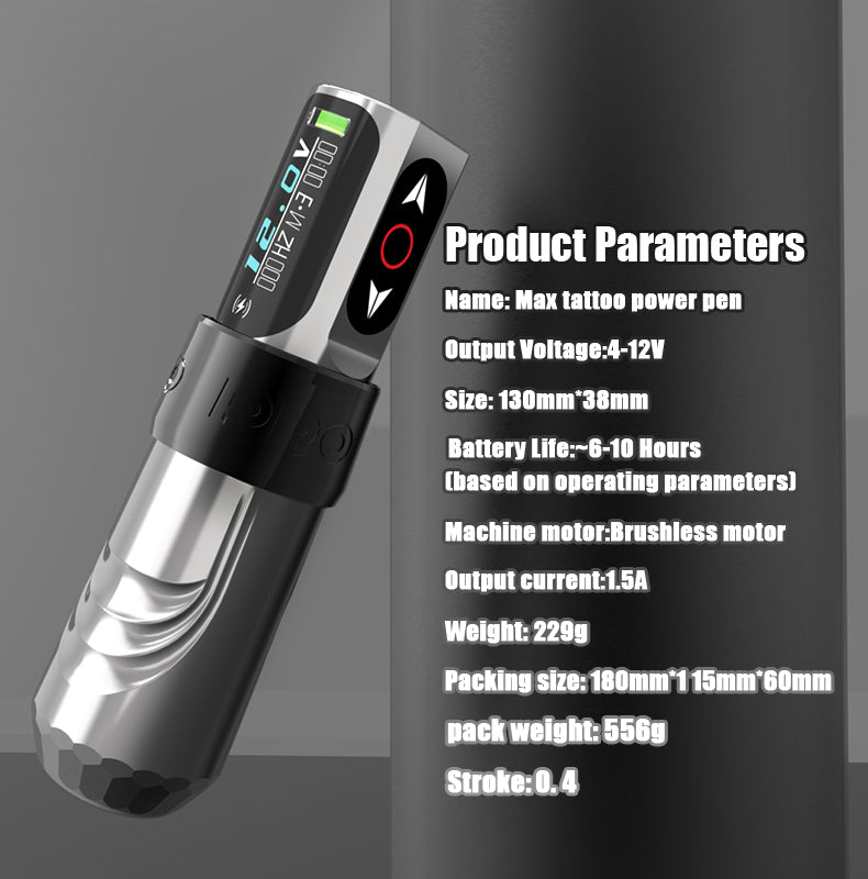 Audersigt MAX PRO Wireless Tattoo Pen Machine with Two 2000mAh Lithium Batteries Powerful Brushless Motor for Tattoo Artist Body
