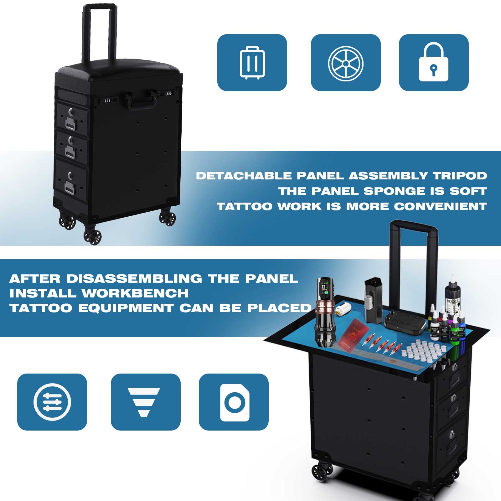 Audersigt Multifunctional Tattoo Suitcase Tattoo Trolley Case