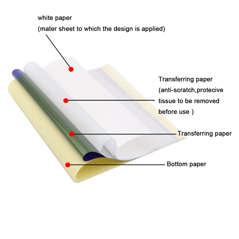 Audersigt 100 fogli 8 1/2″ x 11″ Carta per trasferimento stencil per tatuaggi professionali, formato carta A4, utilizzata dai tatuatori per trasferire i tuoi disegni sulla pelle