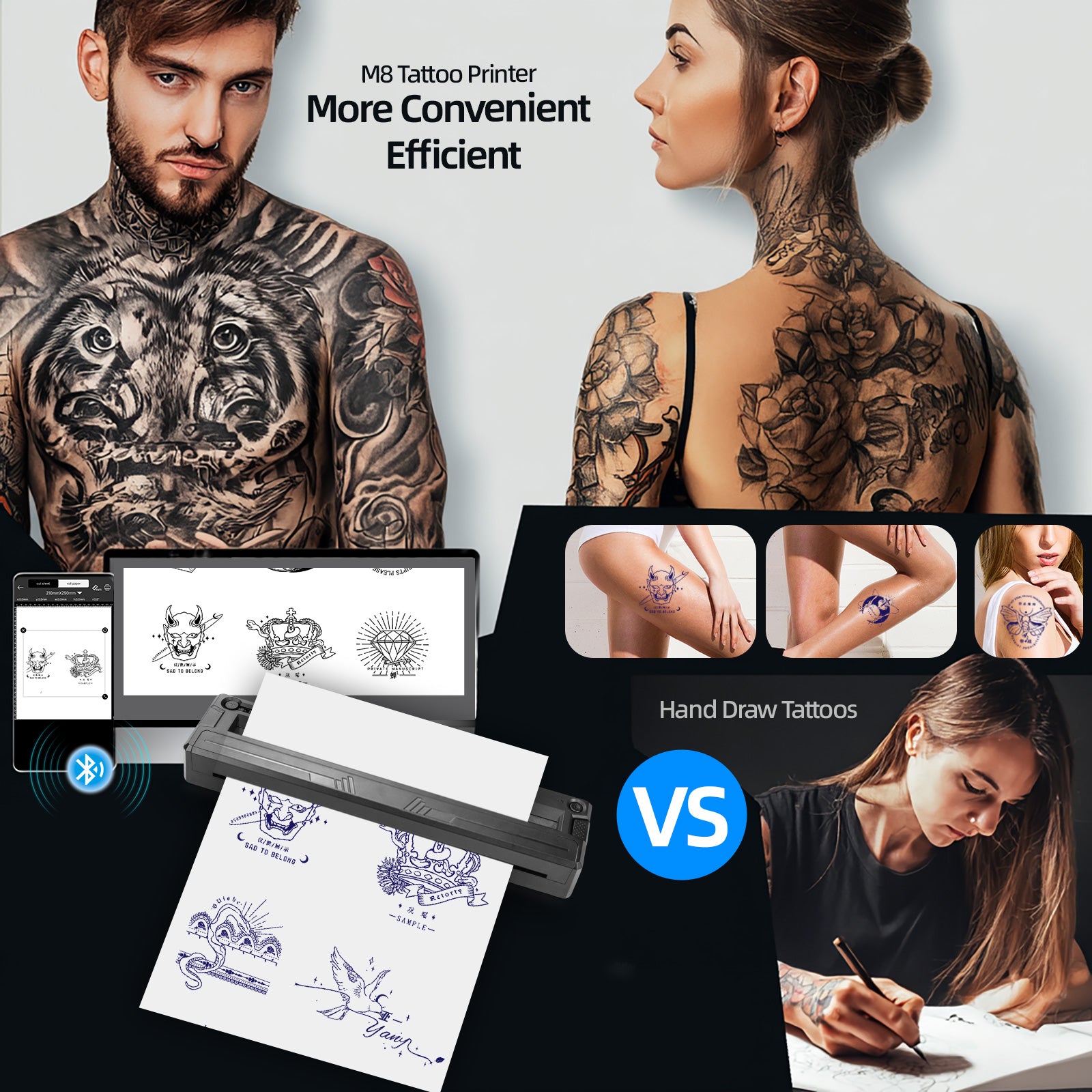 Audersigt M8 Mini Tattoo Printer Thermal Pattern Machine Printable Shaded Image Bluetooth Wireless Printer