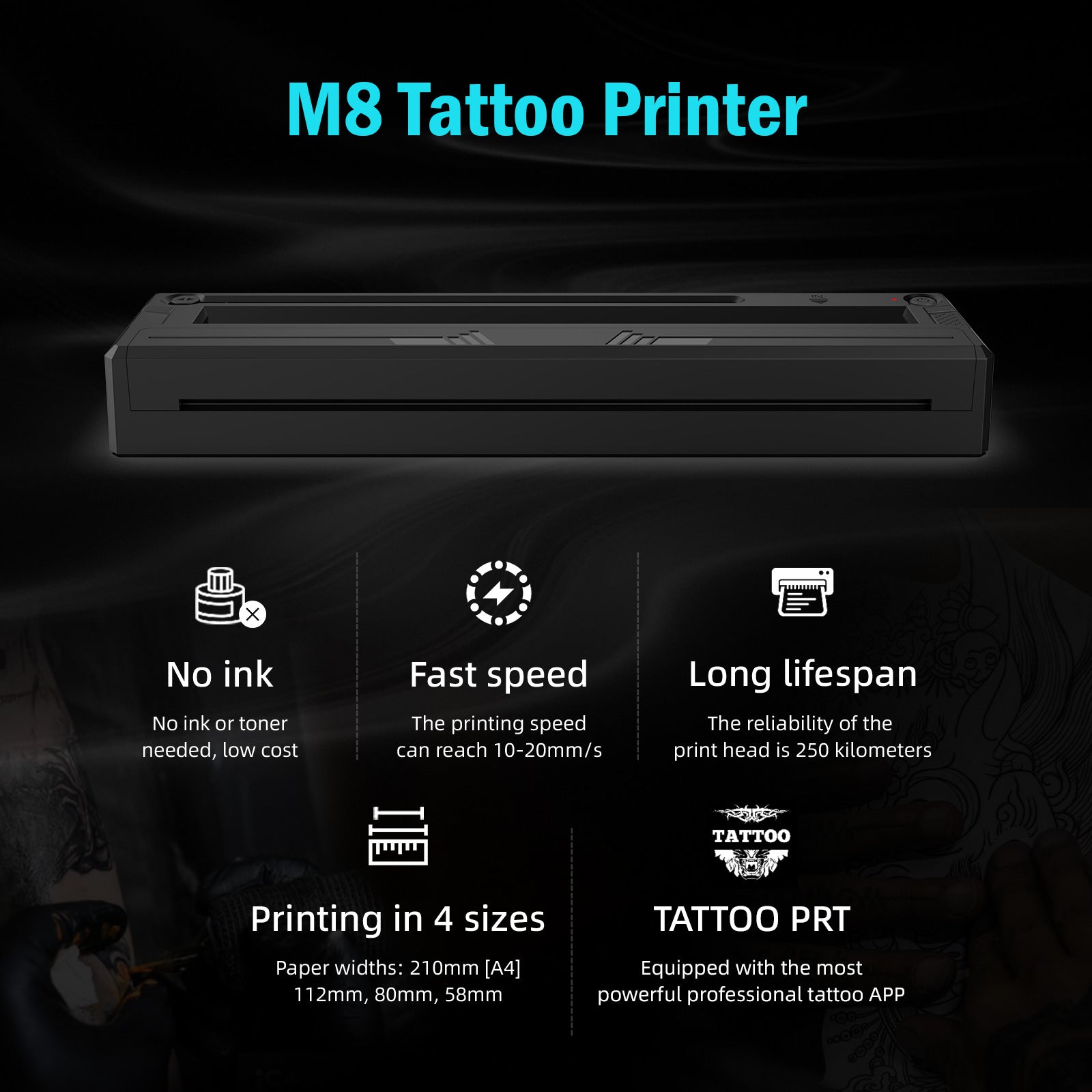 Audersigt M8 Mini Tattoo Printer Thermal Pattern Machine Printable Shaded Image Bluetooth Wireless Printer