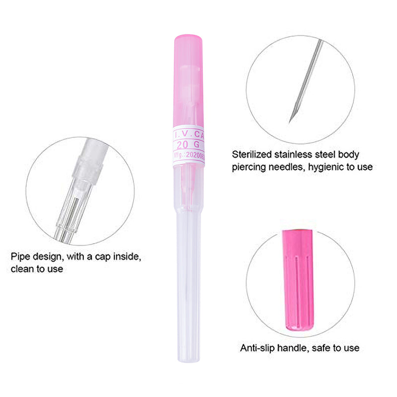 Audersigt 50PCS Piercing Needle Disposable Catheter Cannula Ear Nose Septum Navel Tattoo Needles