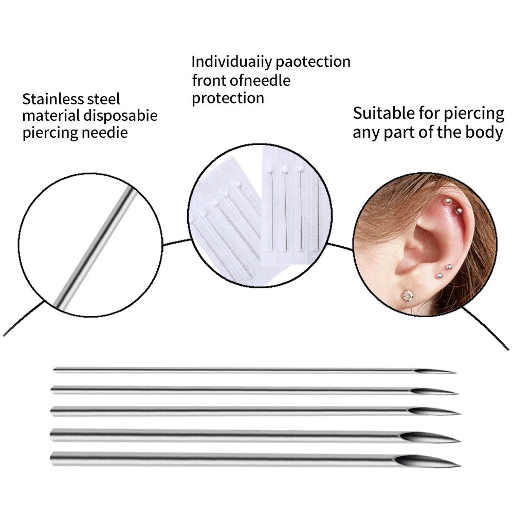 Audersigt 100PCS Disposable Sterile Body Piercing Needles Stainless Steel for Ear Nose Belly Tongue Eyebrow Piercer Tools