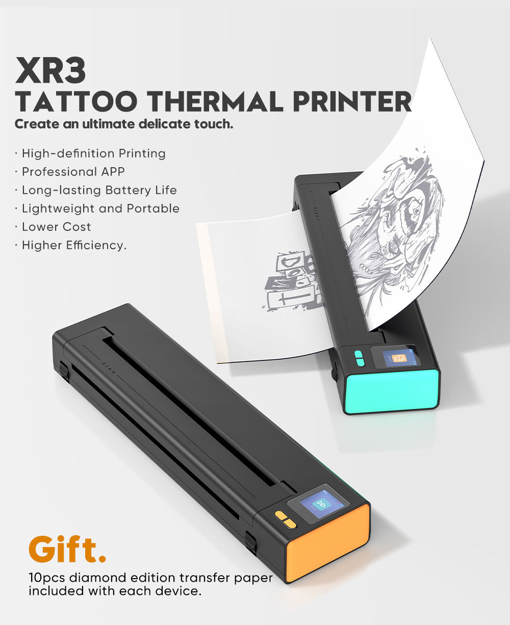 Audersigt® New XR3 Tattoo Printer Thermal Pattern Machine With Digital Display Bluetooth Wireless Printer with 2500mAh Rechargeable Battery