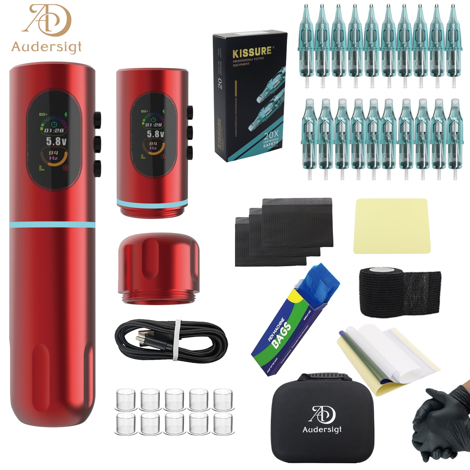 Audersigt Complete Wireless Tattoo Gun Machine Kit, 20PCS Tattoo Cartridge Needles for Beginners and Tattoo Artists