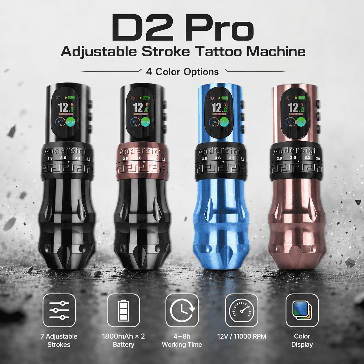 D2 Pro Adjustable Stroke Wireless Tattoo Pen Machine
