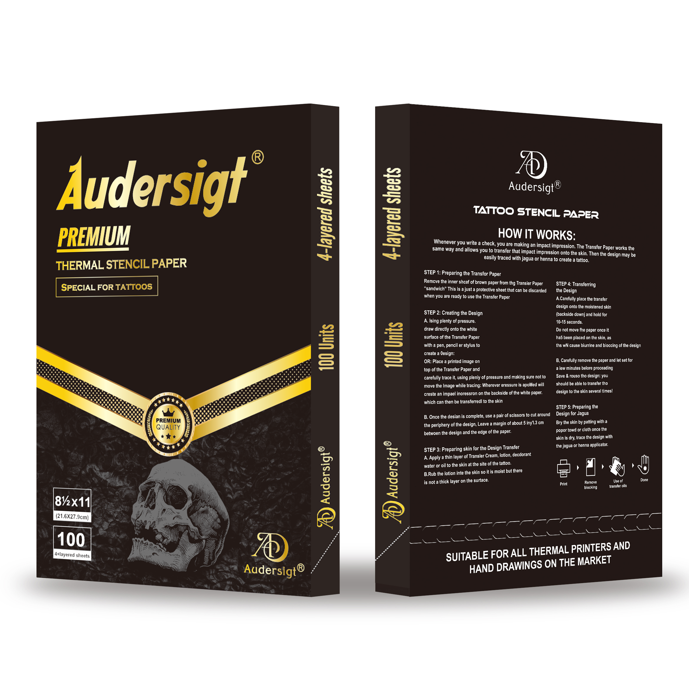 Audersigt® HD Gold label Premium 100 Sheets 8 1/2″ x 11″ Professional Tattoo Stencil Transfer Paper, A4 Paper Size