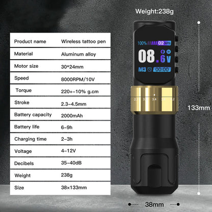 Audersigt Adjustable Stroke Wireless Tattoo Pen Machine for beginners Single Battery