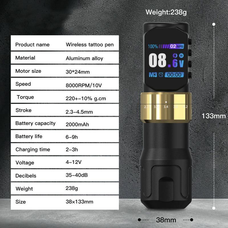Audersigt Adjustable Stroke Wireless Tattoo Pen Machine for beginners Single Battery