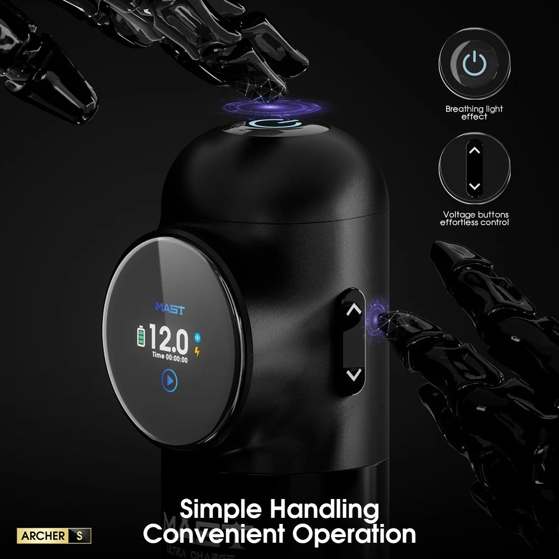 Máquina de tatuaje inalámbrica de carga ultrarrápida Mast Archer S con pedal Bluetooth y motor sin escobillas Mcore, bolígrafo con batería
