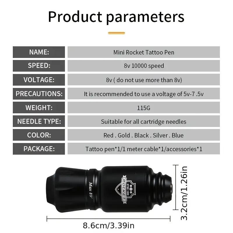 Audersigt Rocket Pen Rotary Gun Motor Machine with 1200mAh RCA Connect Rechargeable Battery Tattoo Kit