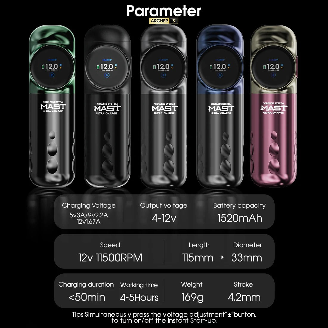 Máquina de tatuaje inalámbrica de carga ultrarrápida Mast Archer S con pedal Bluetooth y motor sin escobillas Mcore, bolígrafo con batería