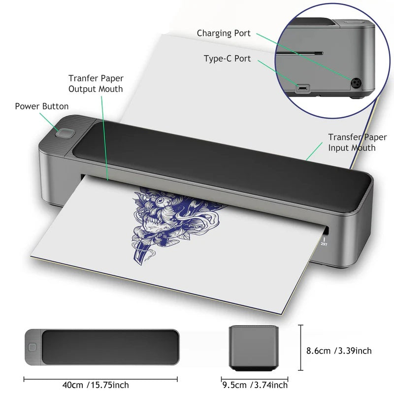 Audersigt® Q3 Upgraded A3/A4 Wireless Bluetooth Tattoo Printer Machine Suitable for large Tattoo Stencil