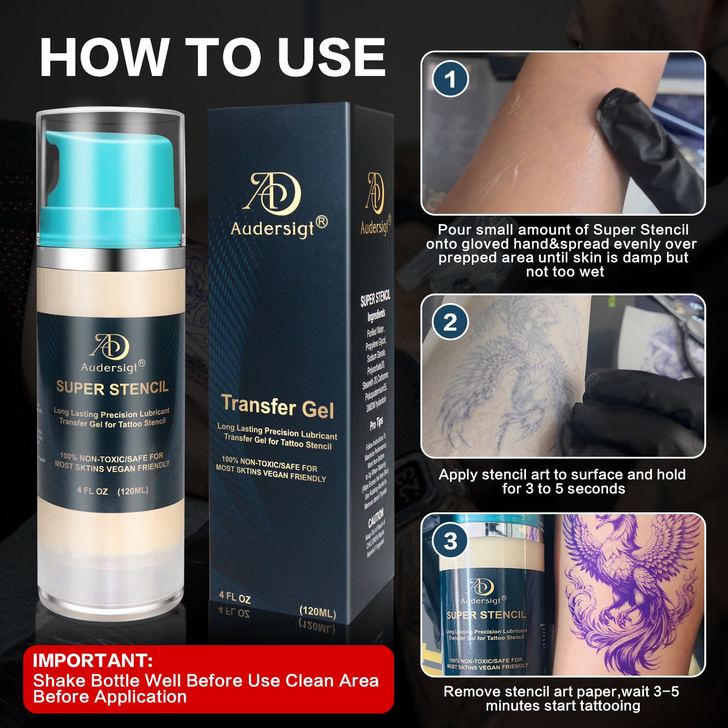Audersigt® Premium Professional Cream Tattoo Stencil Transfer Gel 120ML(4OZ)