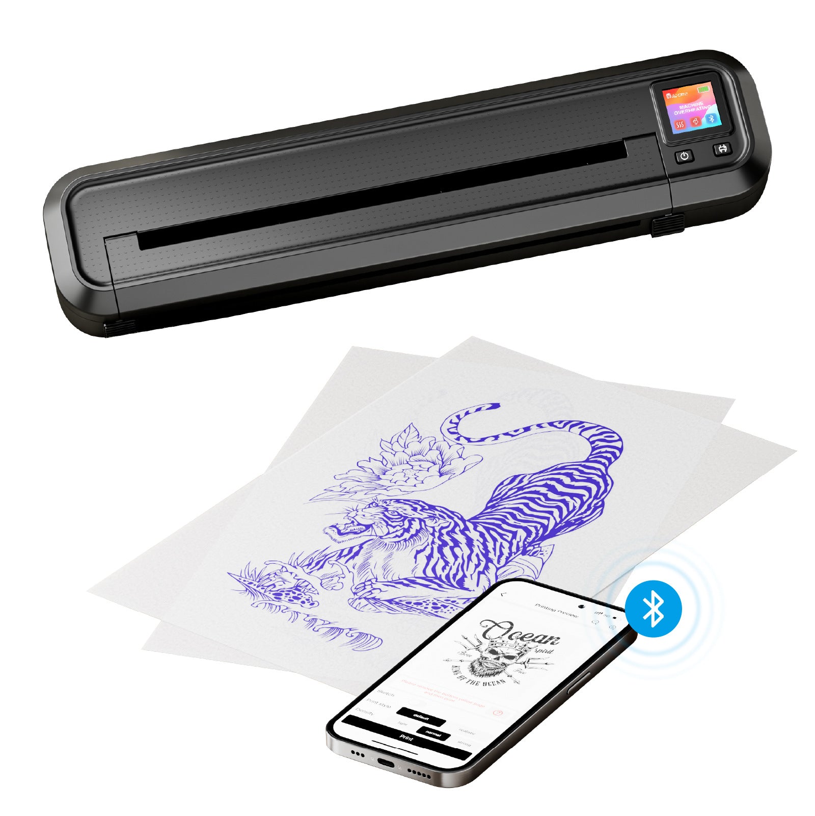 Audersigt MHT500 Digital display Tattoo Printer Thermal Pattern Machine Printable Shaded Image Bluetooth Wireless Printer