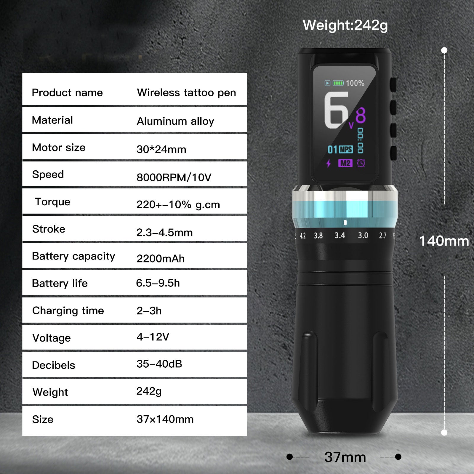 Audersigt Adjustable Stroke Wireless Tattoo Pen Machine for beginners