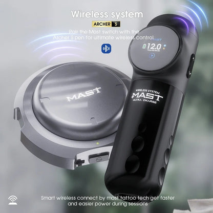 Máquina de tatuaje inalámbrica de carga ultrarrápida Mast Archer S con pedal Bluetooth y motor sin escobillas Mcore, bolígrafo con batería
