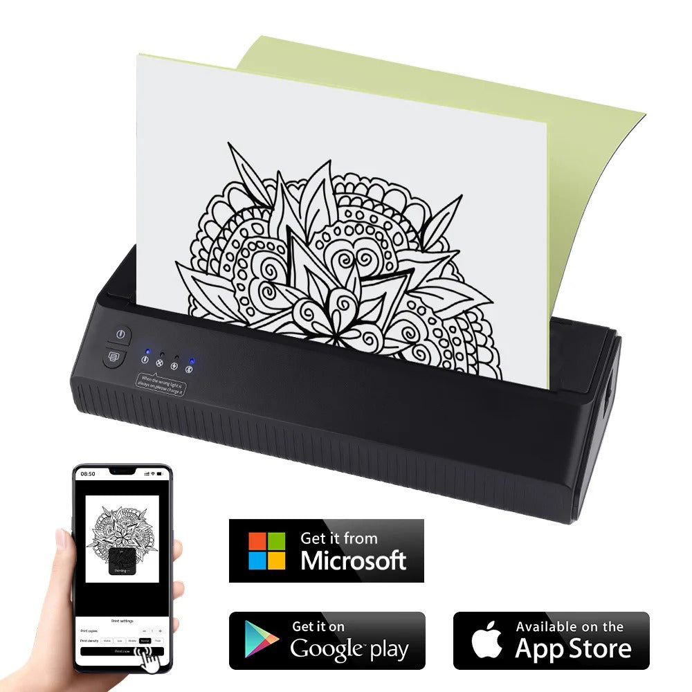 Audersigt Mini Portable Wireless Tattoo Printer Thermal Transfer Printer A4 Paper Printer Compatible with Android Ios Bluetooth USB Mobile