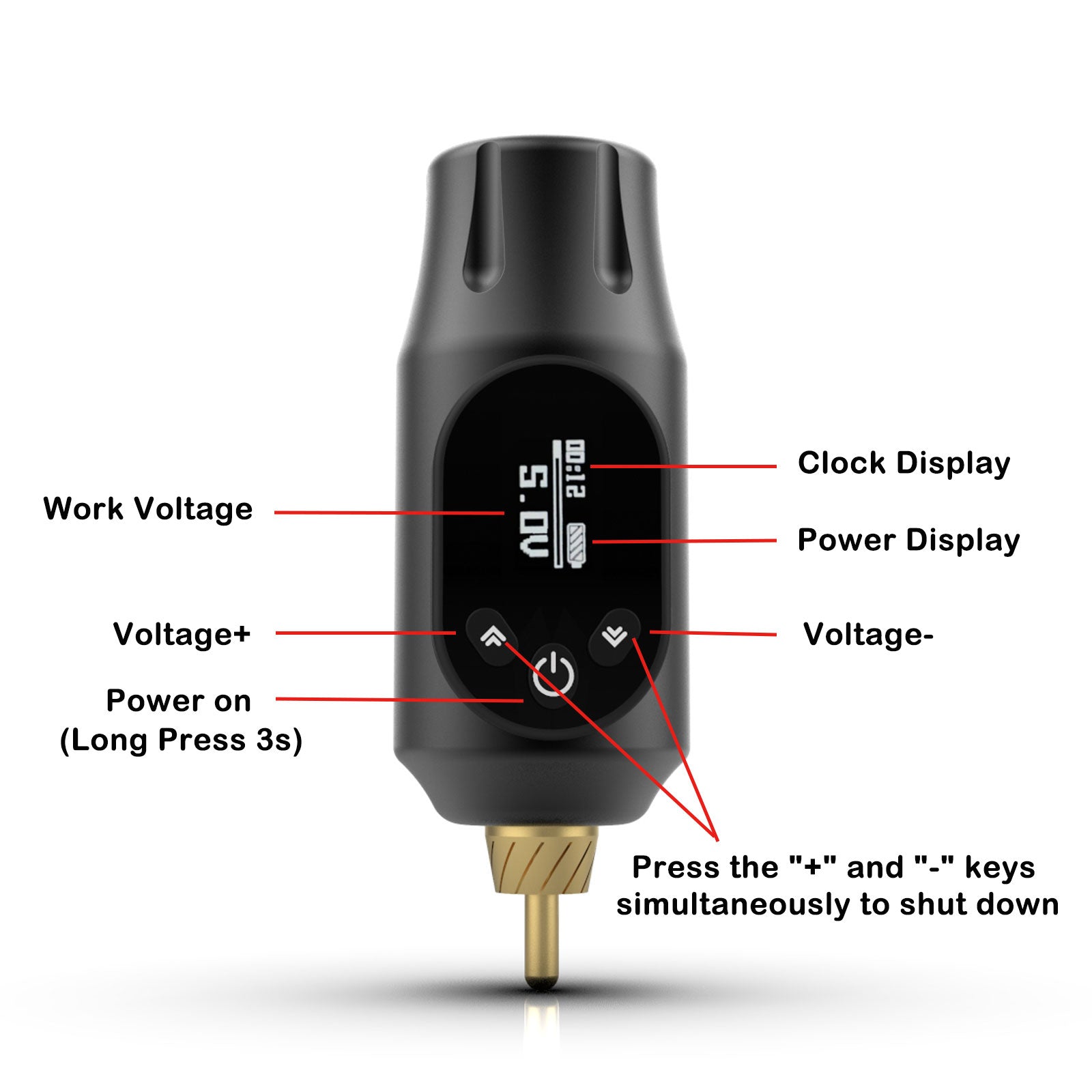 Audersigt Mini Wireless Tattoo Power Supply OLED Display Tattoo Kit with RCA Connect 2000mAh Battery