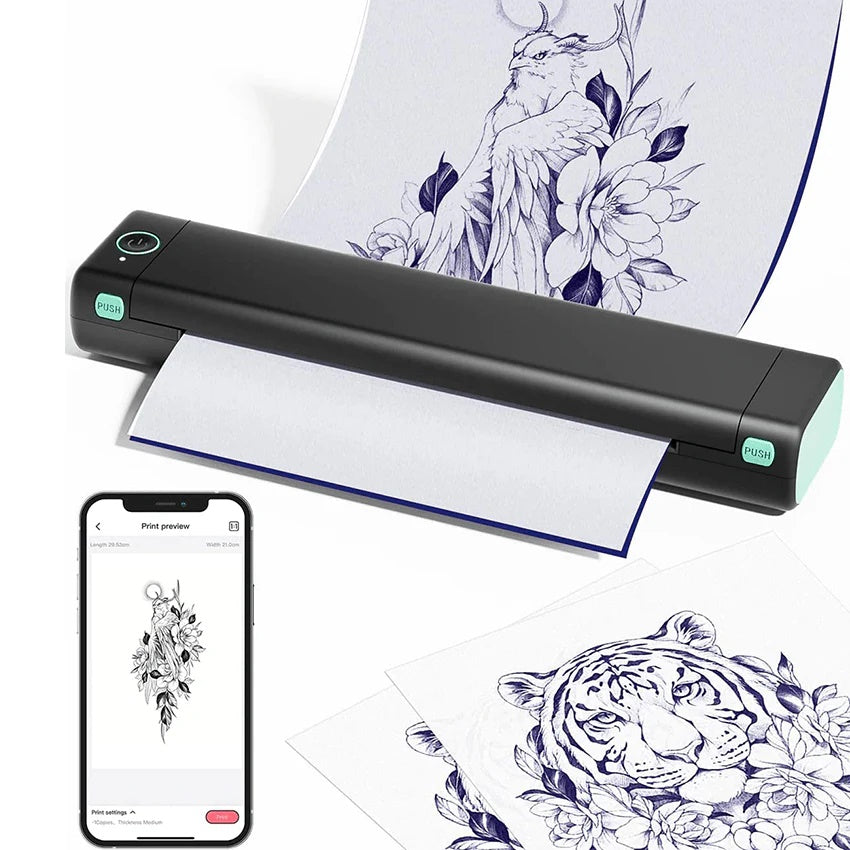 Audersigt Mini Tattoo Printer Thermal Machine 1200mAh Battery Professional Bluetooth for A4 Paper Compatible with Android Ios Portable