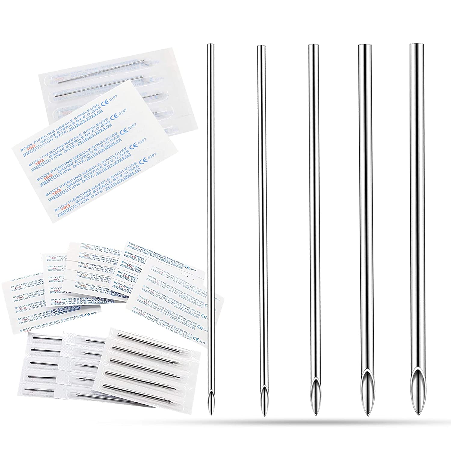 Audersigt 100PCS Disposable Sterile Body Piercing Needles Stainless Steel for Ear Nose Belly Tongue Eyebrow Piercer Tools