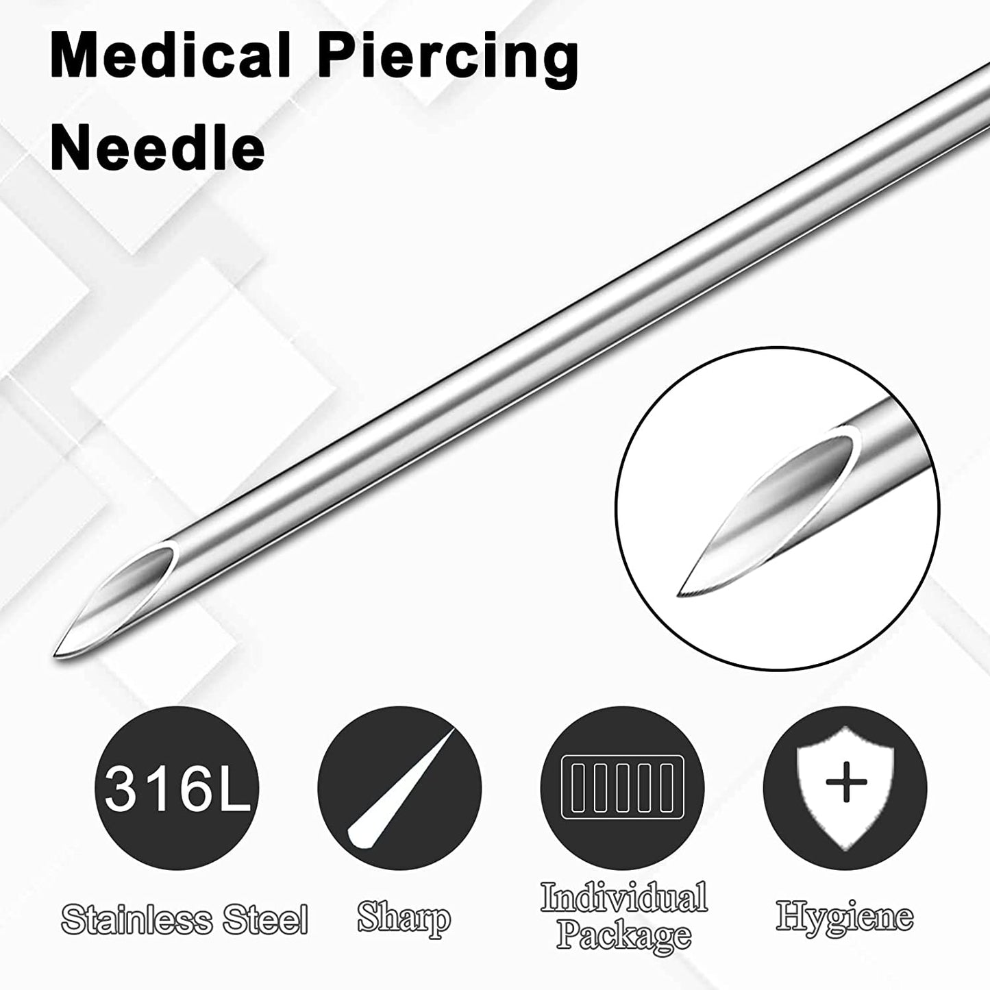 Audersigt 100PCS Disposable Sterile Body Piercing Needles Stainless Steel for Ear Nose Belly Tongue Eyebrow Piercer Tools