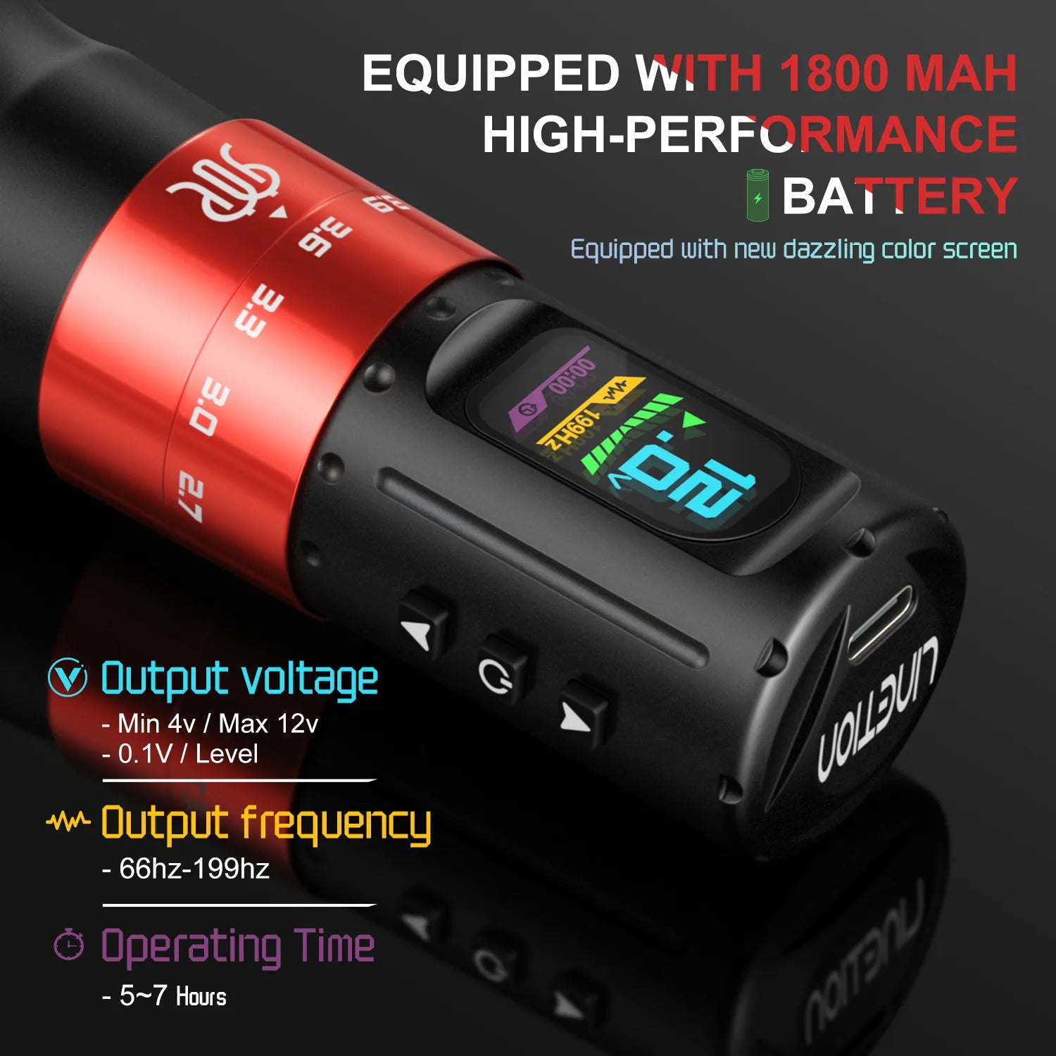 Audersigt Wireless TattooPen Machine with 1800 mAh Battery & Stroke Adjustment From 2.7~4.5 mm