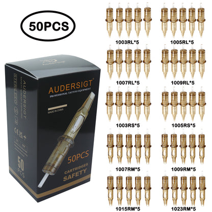 Audersigt®  SAFETY Tattoo Cartridge Needles 50PCS Mixed Size Round Liner,Round Shader,Magnum