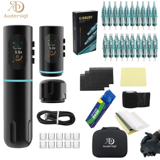 Audersigt Complete Wireless Tattoo Gun Machine Kit, 20PCS Tattoo Cartridge Needles for Beginners and Tattoo Artists