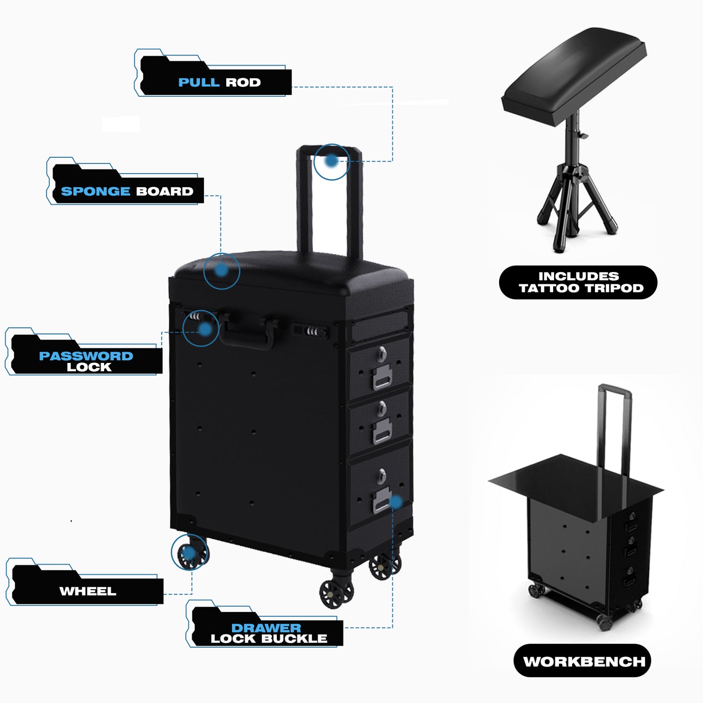 Audersigt Multifunctional Tattoo Suitcase Tattoo Trolley Case