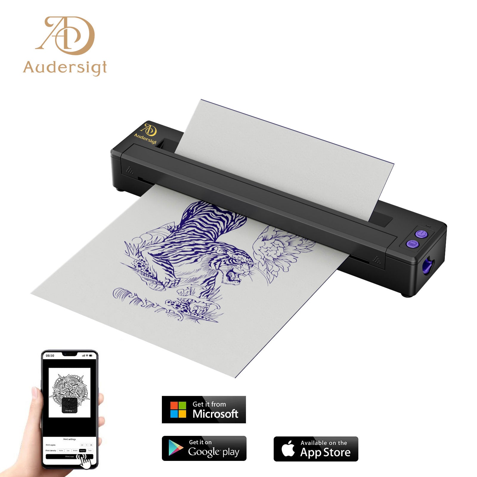 Audersigt 2024 New P19 Tattoo Printer Thermal Pattern Machine Printable Shaded Image Bluetooth Wireless Printer with 2500mAh Rechargeable Battery