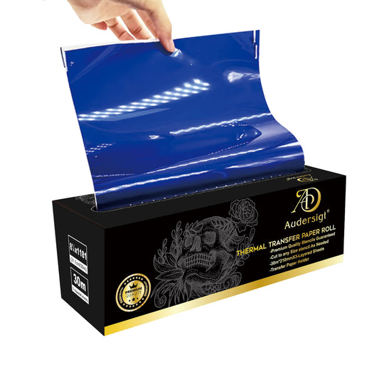 Audersigt 100 fogli 8 1/2″ x 11″ Carta per trasferimento stencil per tatuaggi professionali, formato carta A4, utilizzata dai tatuatori per trasferire i tuoi disegni sulla pelle