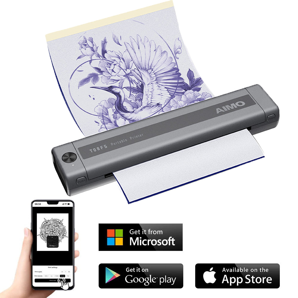 Impresora de tatuajes mini Audersigt, impresora térmica de patrones, impresora inalámbrica con Bluetooth y imagen sombreada para imprimir con batería recargable de 1200 mAh