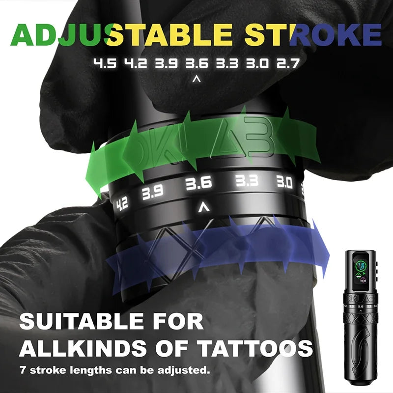 Audersigt Adjustable Stroke Tattoo Gun Machine with 1800mAh Wireless Rechargeable Battery Tatto Machine